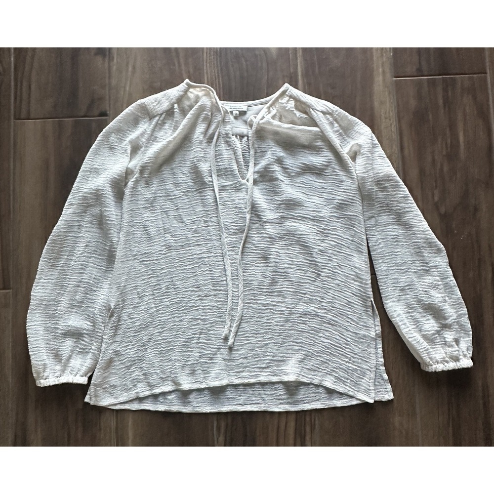 Babaton Aritzia White Textured Crinkle Tie Neck Blouse XS Japanese Fabric